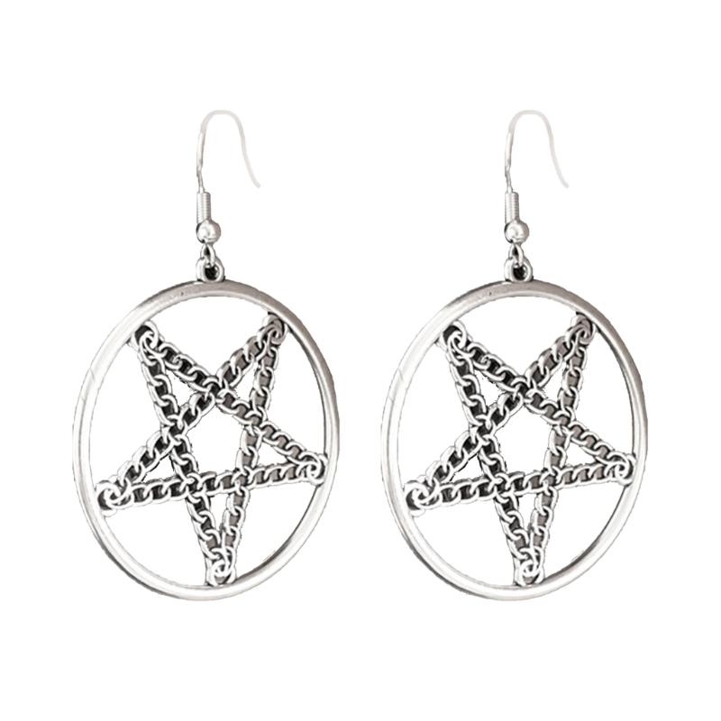 Punk Pentagrams Pendant Earrings Edgy Gothic Jewelry for Halloween and Alternative Witchcraft Amulet Pendant Earrings