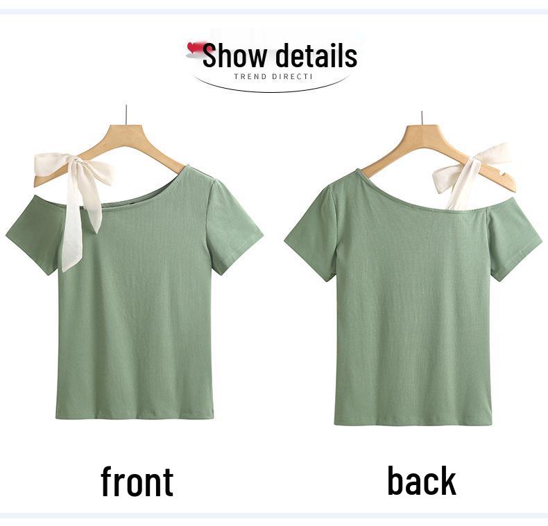 2025 Sexy Korean Off-the-Shoulder Slimming T-Shirt - Women's Cotton Short Sleeve Top