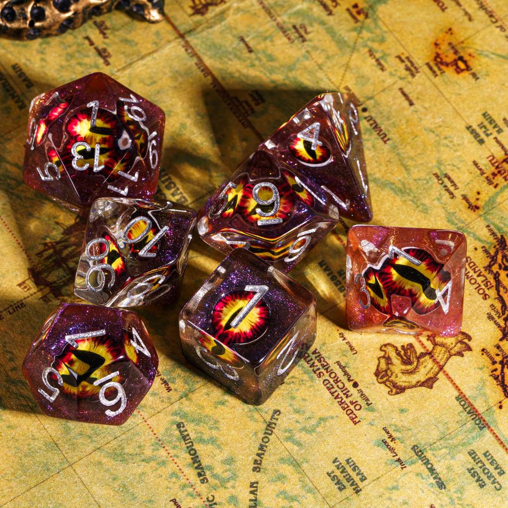 Cusdie Dragon's Eyes Dice DND 7Pcs Eyeball D4-D20 Polyhedral Dice Set for Dungeons & Dragons Tabletop Role Playing Board Games