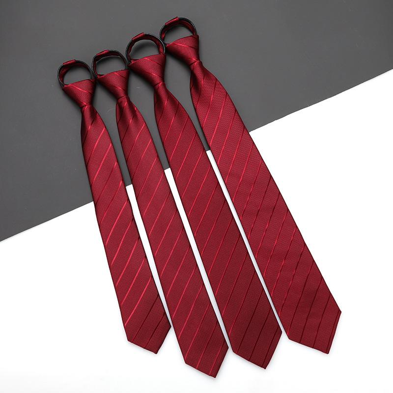 Men'S And Women'S Red Zip-Up Tie Groom Business Dress Wedding Korean Version Lazy No Striped Tie