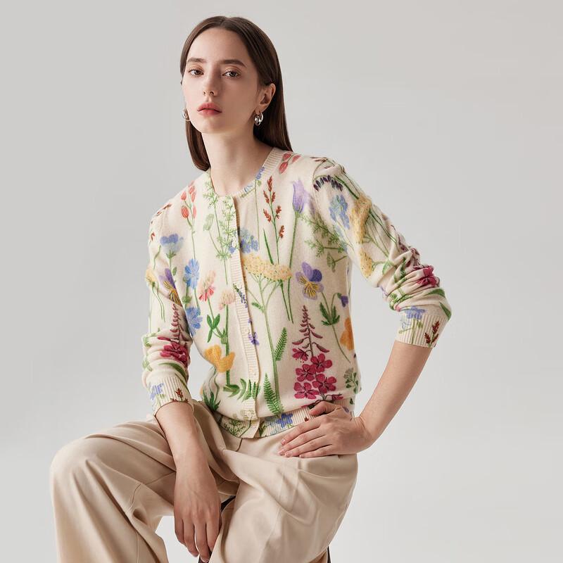 Zhaojun Women's 100% Wool Printed Knit Cardigan