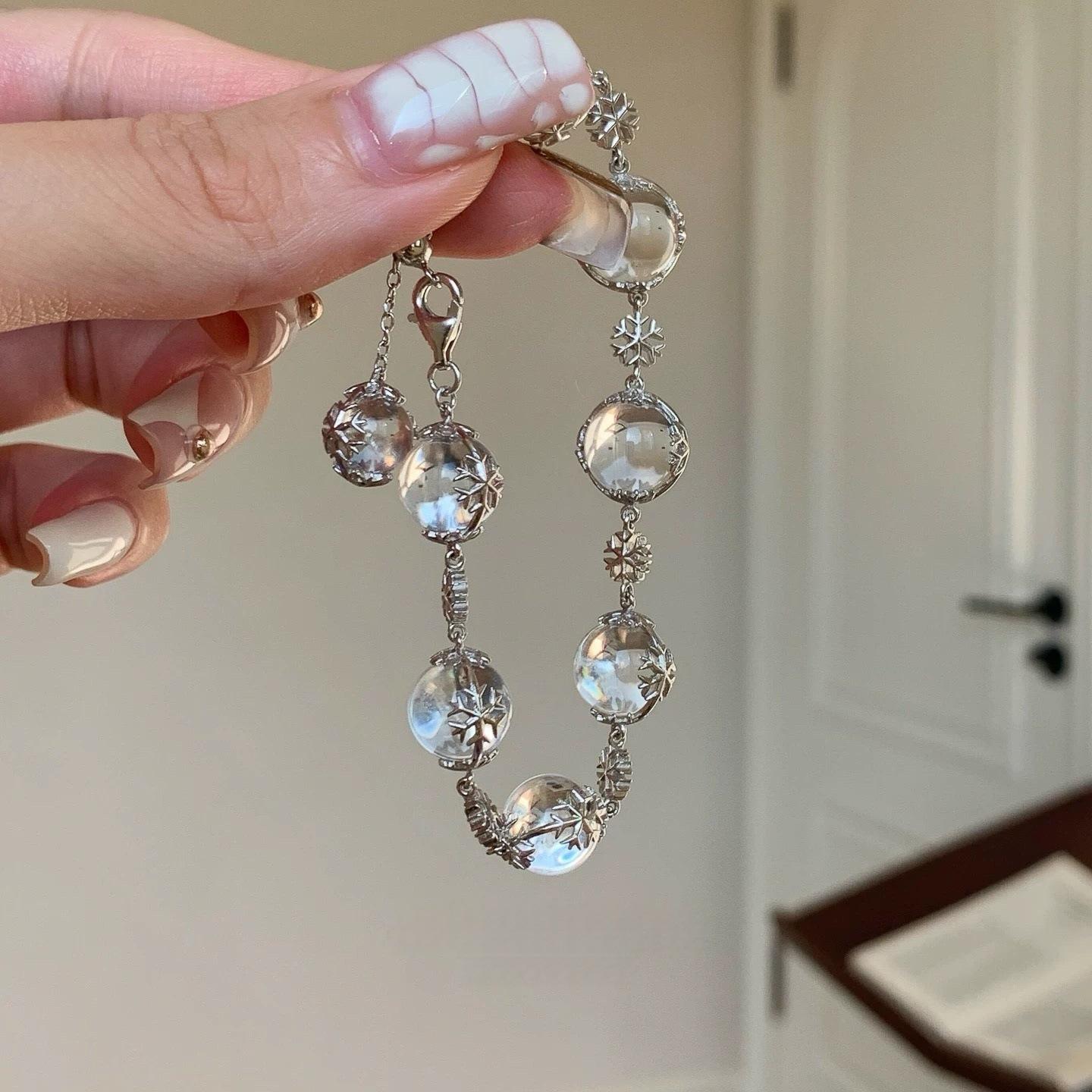 Новый браслет-снежинка с хрустальными бусинами, холодный ветер, элегантный, средний, универсальный браслет, легкая роскошь, ювелирные изделия, женщины