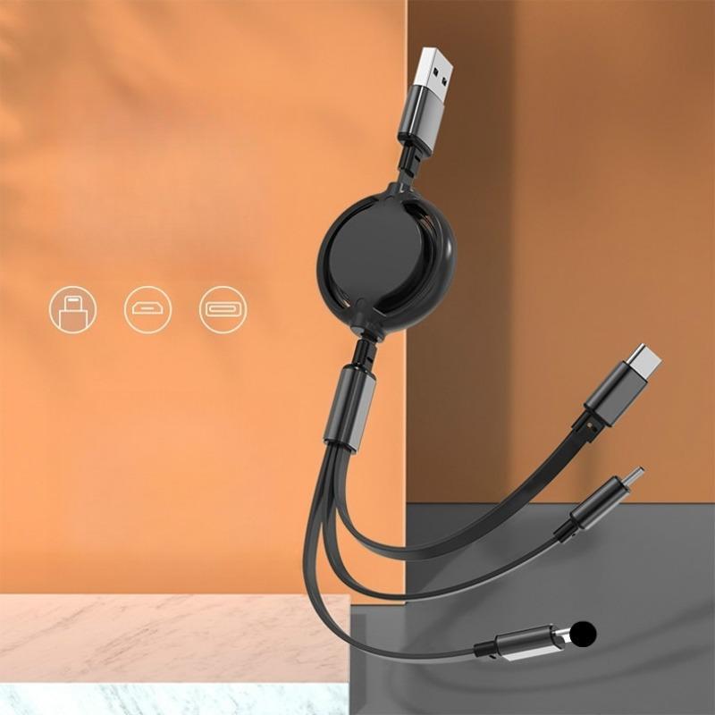 

1PC Macaron three-in-one fast charging data cable, retractable Year of the Snake gift custom pattern car one-to-three fast charging wire чёрный