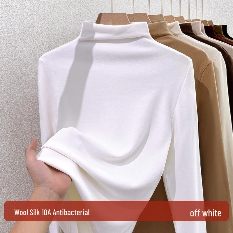 Silk Half-High Collar Women's Base Layer: 2025 Autumn/Winter Velvet Lambswool Warm T-shirt.