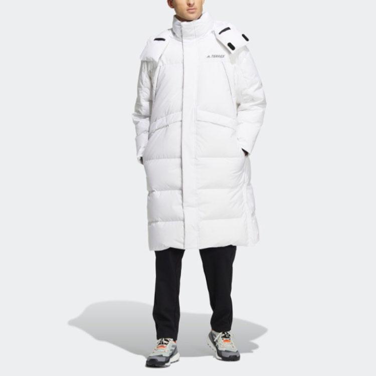 Adidas Terrex Series Solid Color Logo Loose Warm Long Hooded Down Jacket Unisex Outerwear White HM9707