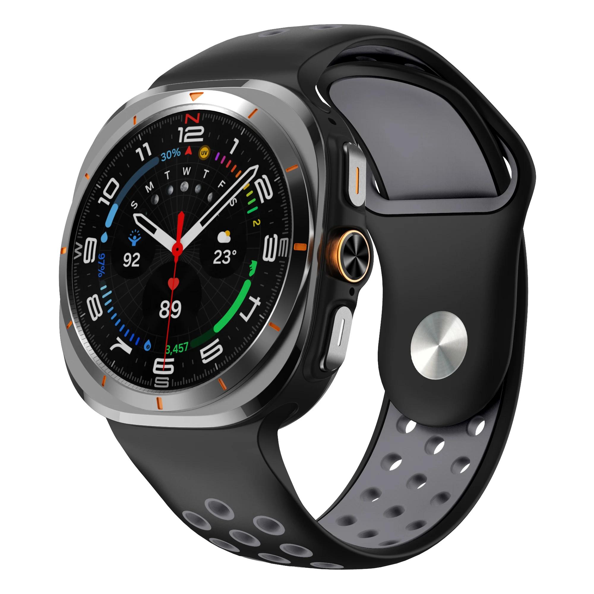 

Двухцветный спортивный силиконовый ремешок для Samsung Galaxy Watch 7 Ultra 47 мм Ремешок для Galaxy Watch 7 Ultra 47 мм Браслет Ремешки для часов черный серый