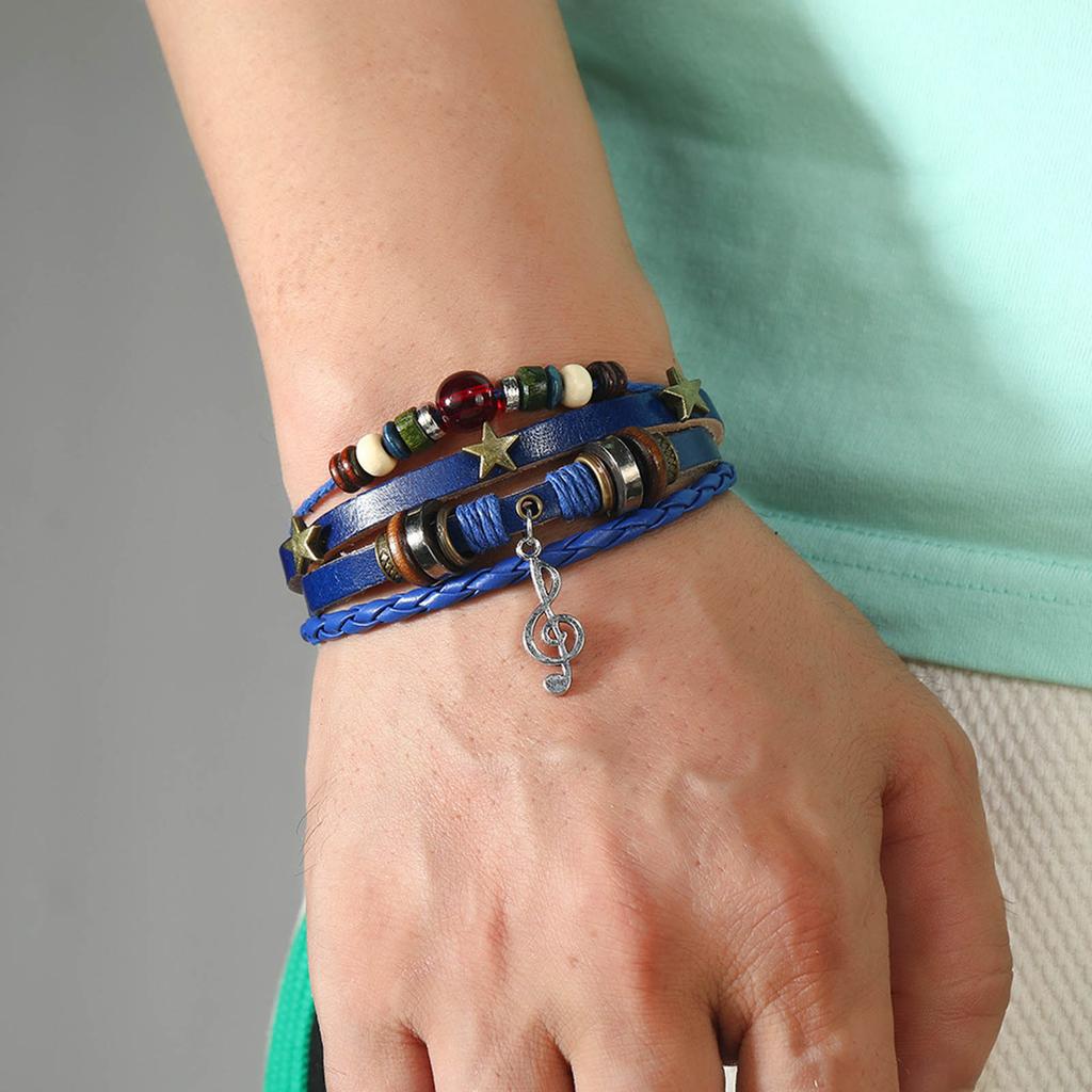Adjustable Leather Beaded Bracelet Stylish and Comfortable Cuff Bangles Multi-Layer Bracelets Cuff Bangle Jewelry Gift