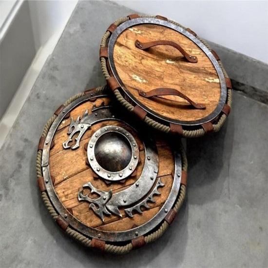 Mittelalterlicher Rundschild Wikingerschild Einzigartiges Design Holzschild Mittelalterliche Krieger Rüstung Schild