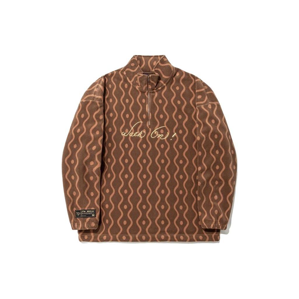 Li Ning Sweatshirts Unisex Pottery Clay Brown All Over Print Stand Collar Moderate Regular AWDTC81-2 S