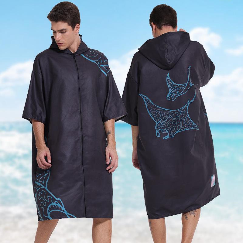 2025 Quick-Dry Hooded Swim Poncho with Zipper - Portable Bathrobe and Beach Towel