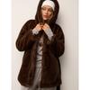 Women Mid Length Hooded Belted Faux Mink Fur Winter Overcoat