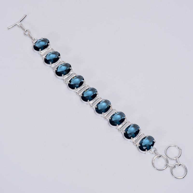 

Amazing Top Grade Qualite 100% Natural London Blue Topaz Oval Shape Ethnic Style Handmade Jewelry 925 Steling Silver Bracelet 6-8 WSJ-5170 6-8