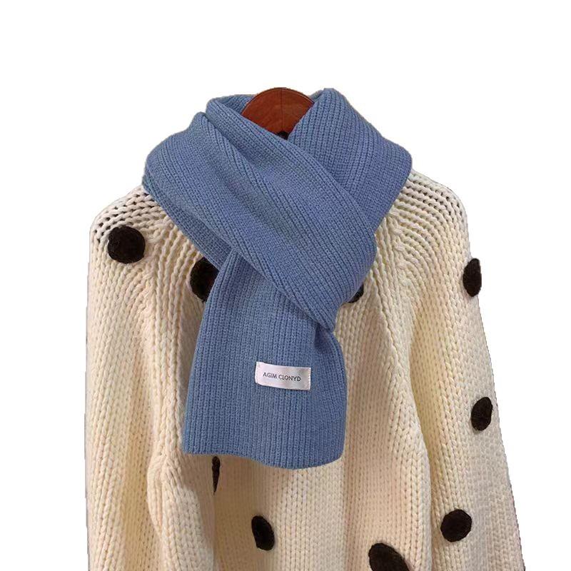 New Solid Color Haze Blue Scarf Korean Version Versatile White Woolen Scarf Winter Couple Men and Women Students
