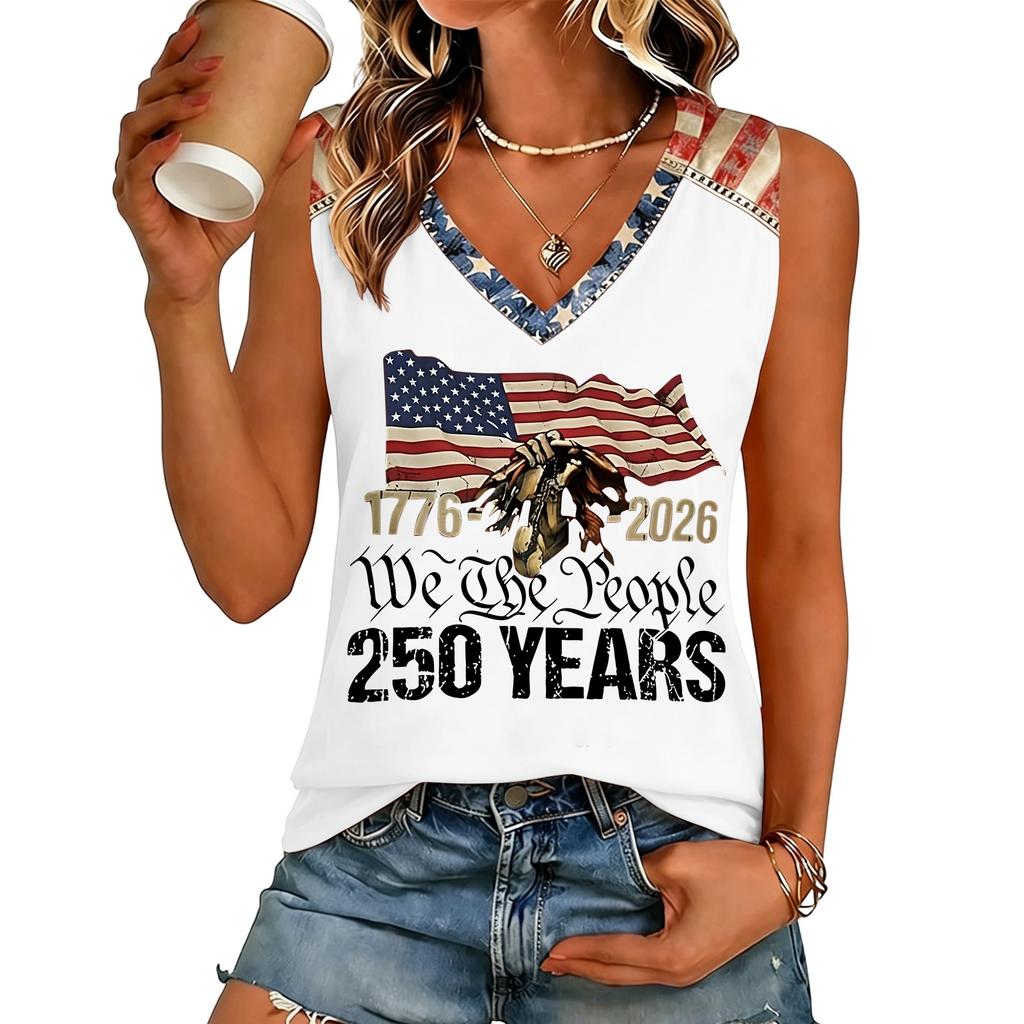 Women’s V Neck Sleeveless Casual Independence Day Butterfly Print Top Patriotic Holiday Tank Shirt for Summer Outings