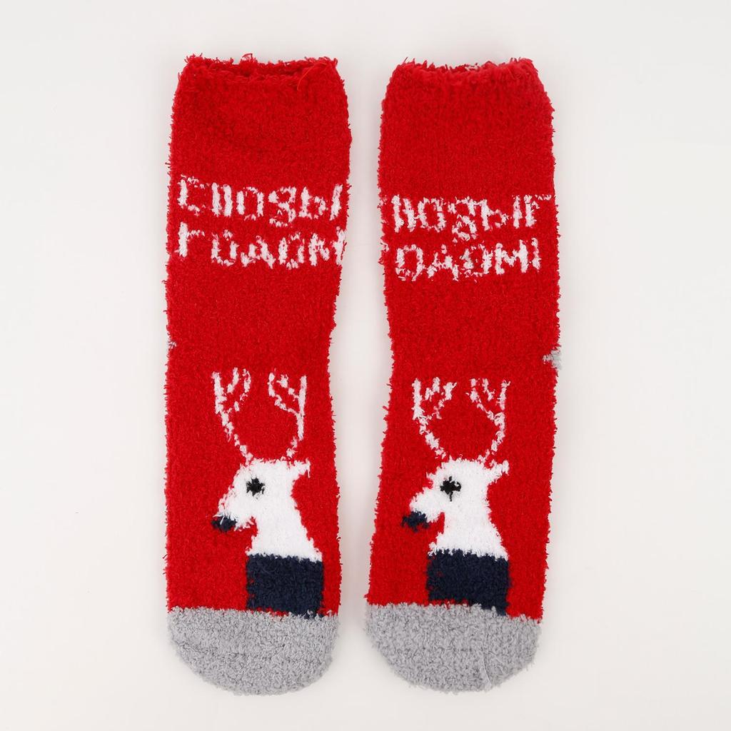Autumn Winter Christmas Cartoon Elk Coral Fleece Velvet Sleep Socks