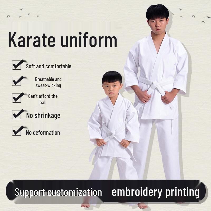 Форма по каратэ и тхэквондо для взрослых и детей с напечатанными и вышитыми логотипами для выступлений и тренировок Small