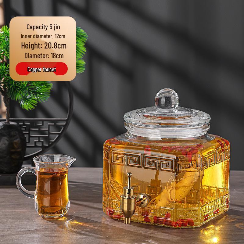 Luxury Sealed Wine & Baijiu Soaking Jar with Faucet for Household Use