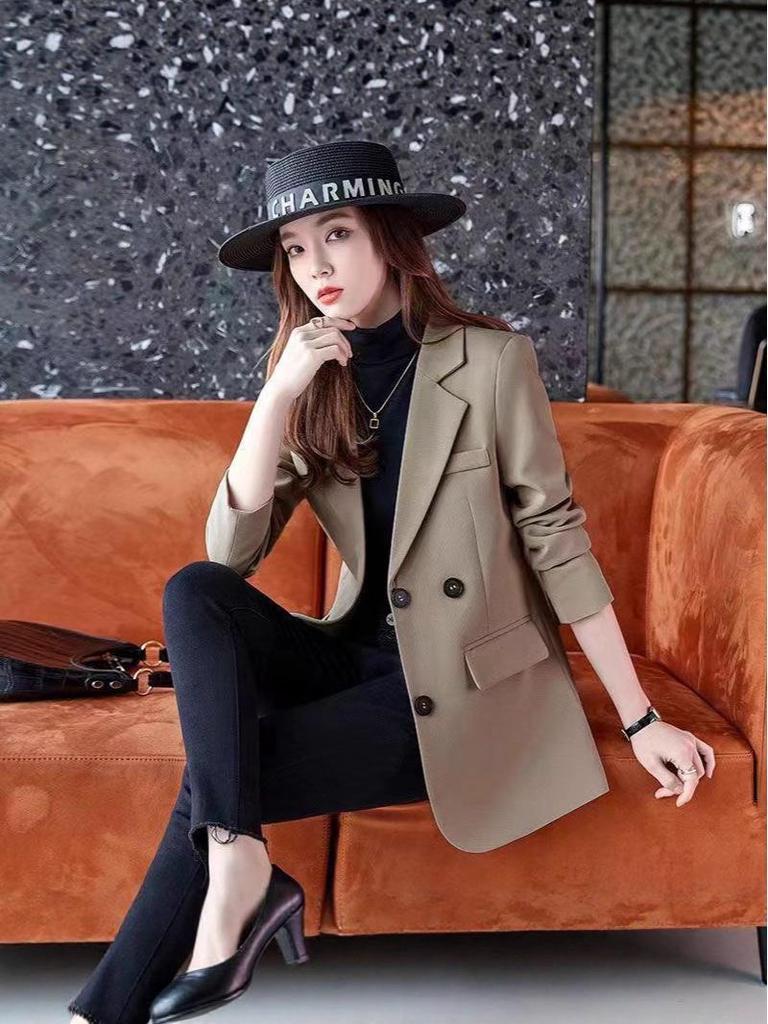 Women's Slimming Mid-Length Korean Style Blazer - Autumn and Spring Temperament Jacket