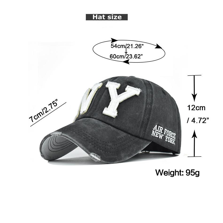 Washed Color-Block NY Cotton Baseball Cap Cartoon Embroidery Vintage Duckbill Hat Unisex Casual