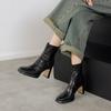 Krazing Pot Sheepskin Winter Square Thick High Heels Chelsea Boots Women Zipper Platform Ankle Boots