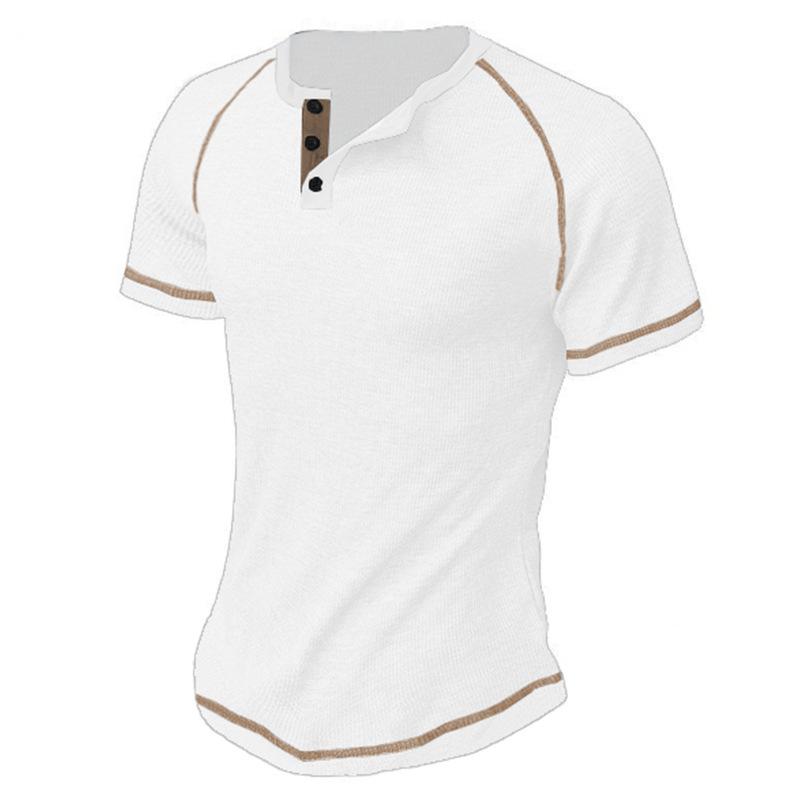 

Европейская и американская мужская летняя однотонная вафельная повседневная спортивная футболка-поло с коротким рукавом на пуговицах с V-образным вырезом XXL белый