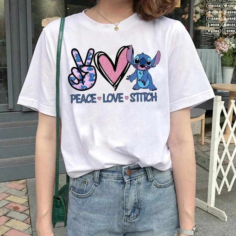 Funny Kawaii Shirt Disney Lilo Stitch Cartoon T Shirt Stitch Cute Manga T-shirt Y2k Graphic Tshirt Top Tee Clothes