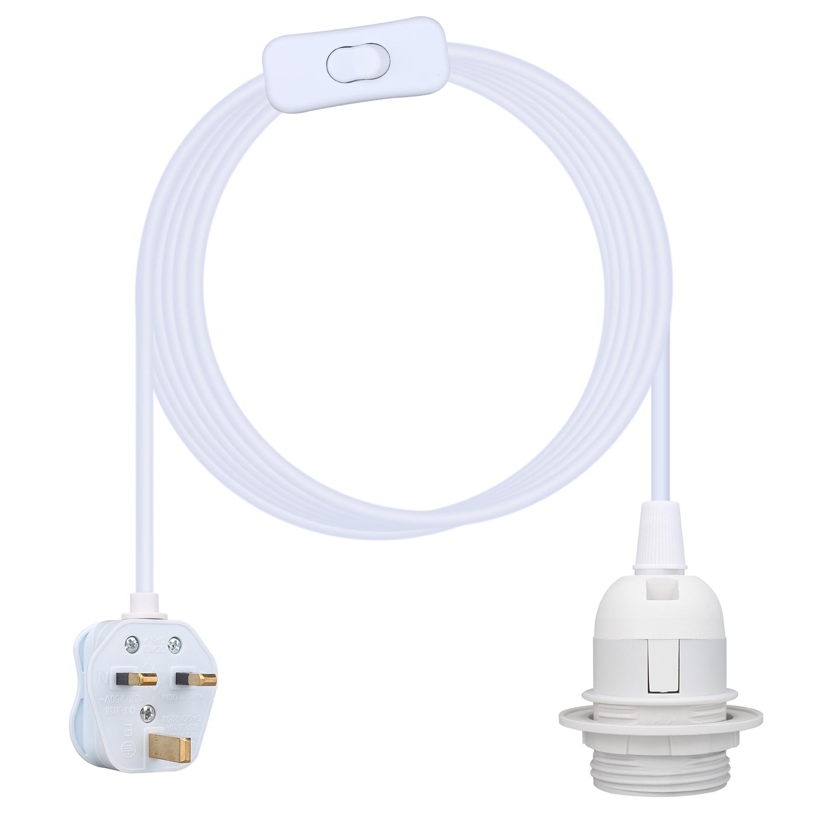 

1-Pack 2/3M EU/UK Plug in Pendant Light Extension Hanging Lantern Cord Cable with On/Off Switch Control Lamp Fit E27 Socket UK Plug&2m білий
