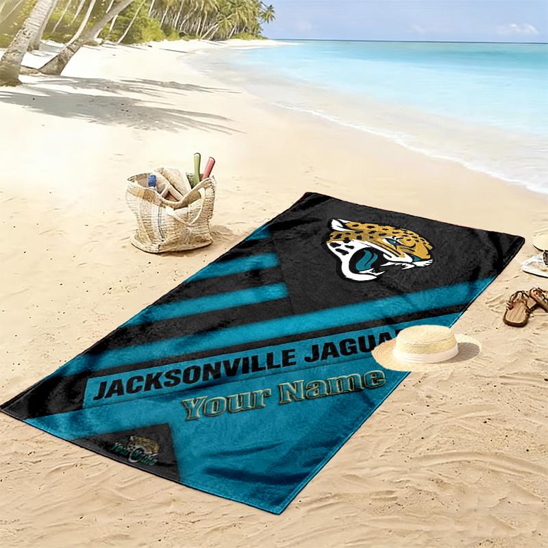 Name Custom Jacksonville Jaguars Logo Print Beach Towel, Large Soft Quick Dry Towel for Beach Camping Swimming