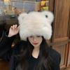 Gorro de Pelo con Orejas de Oso Peludo y Esponjoso Gorro de Lana Engrosado Moda Gorro Mongol Otoño e Invierno