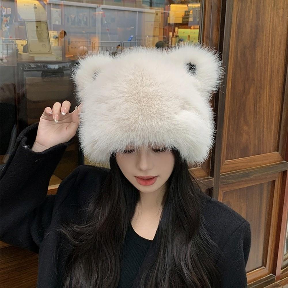Gorro de Pelo con Orejas de Oso Peludo y Esponjoso Gorro de Lana Engrosado Moda Gorro Mongol Otoño e Invierno