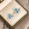 Ethnic Style Blue Flower Pearl Stud Earrings Personalized Niche Earrings Fashion Temperament High-End Earrings