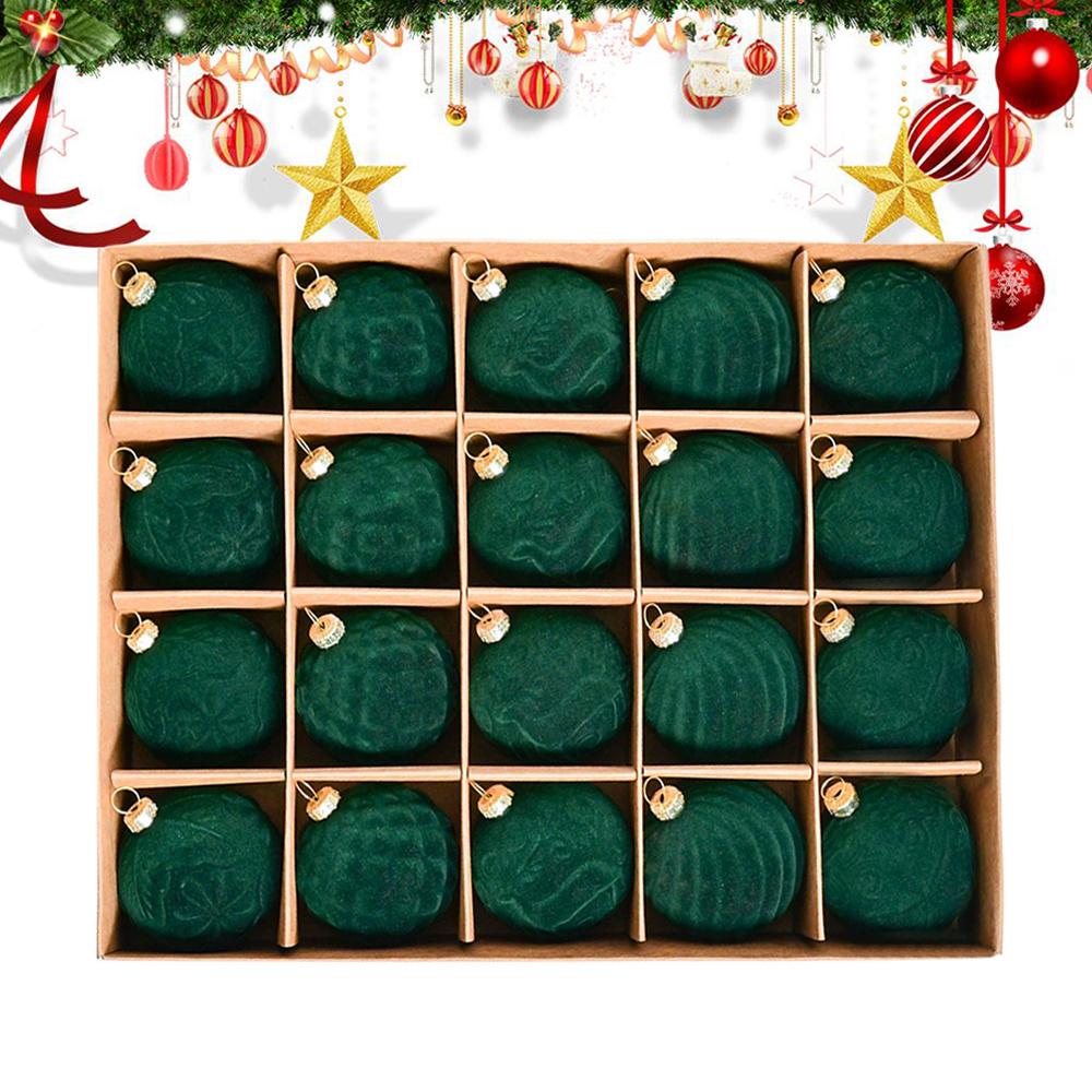 20PCs/Box Velvet Christmas Ornaments Balls Set, 6cm Flocked Shatterproof Plastic Xmas Baubles Xmas Tree Ornaments Party Decor