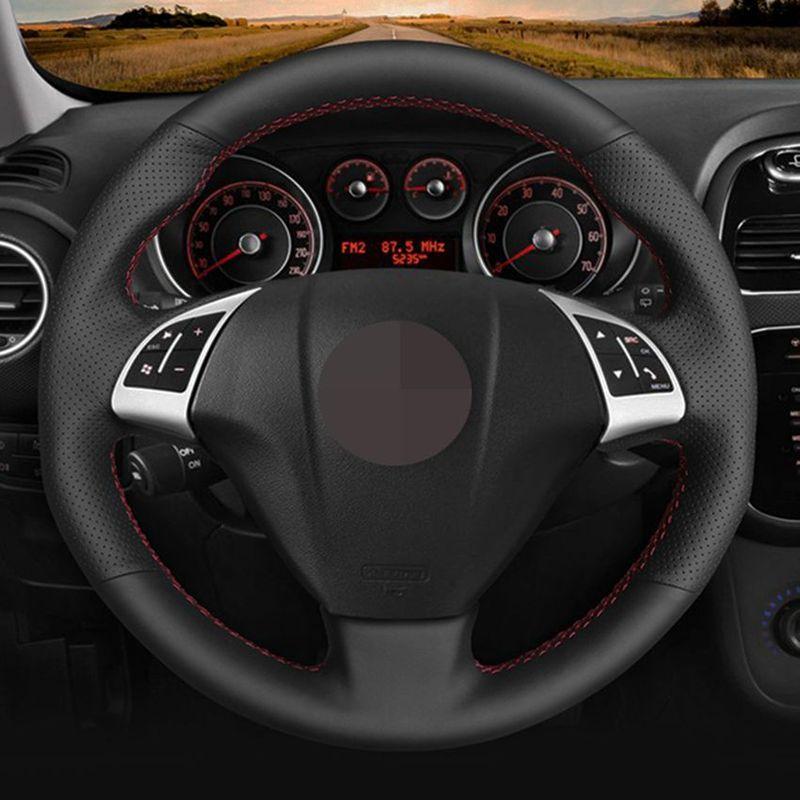 DIY Hand-stitched Black Artificial Leather Car Steering Wheel Cover for Fiat Bravo 2007-2015 Doblo 2010-2015 Opel Combo 2012