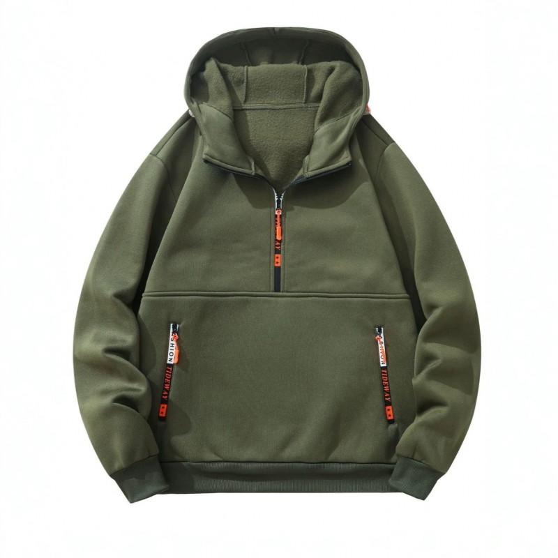 Mens Hooded Half-Zip Sweatshirt Loose Solid Color Casual Sportswear