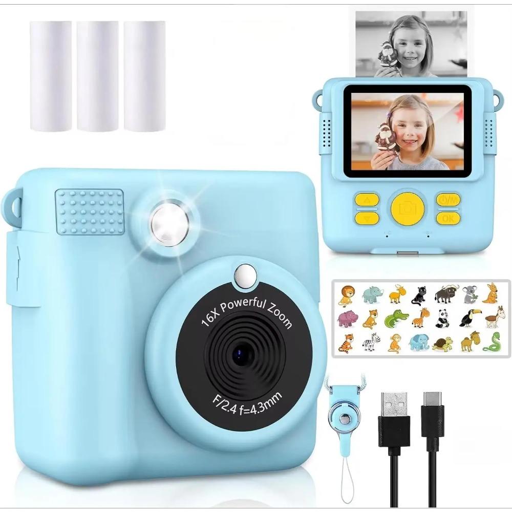 1080P HD Video Kamera Taşınabilir Anında Baskı Kamera Çocuklar İçin 3 Rulo Fotoğraf Kağıdı ve 32GB Kart ile Mükemmel Oyuncak Küçük Çocuklar