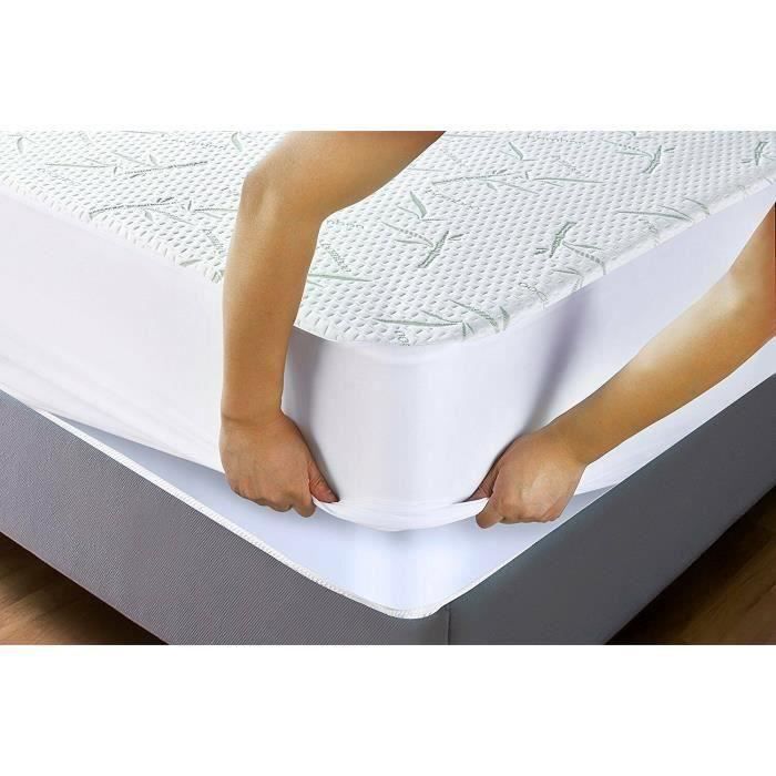Protège Matelas imperméable - BAMBOU - 140 x 190 cm - Bonnet 35 cm - Lavable - Blanc