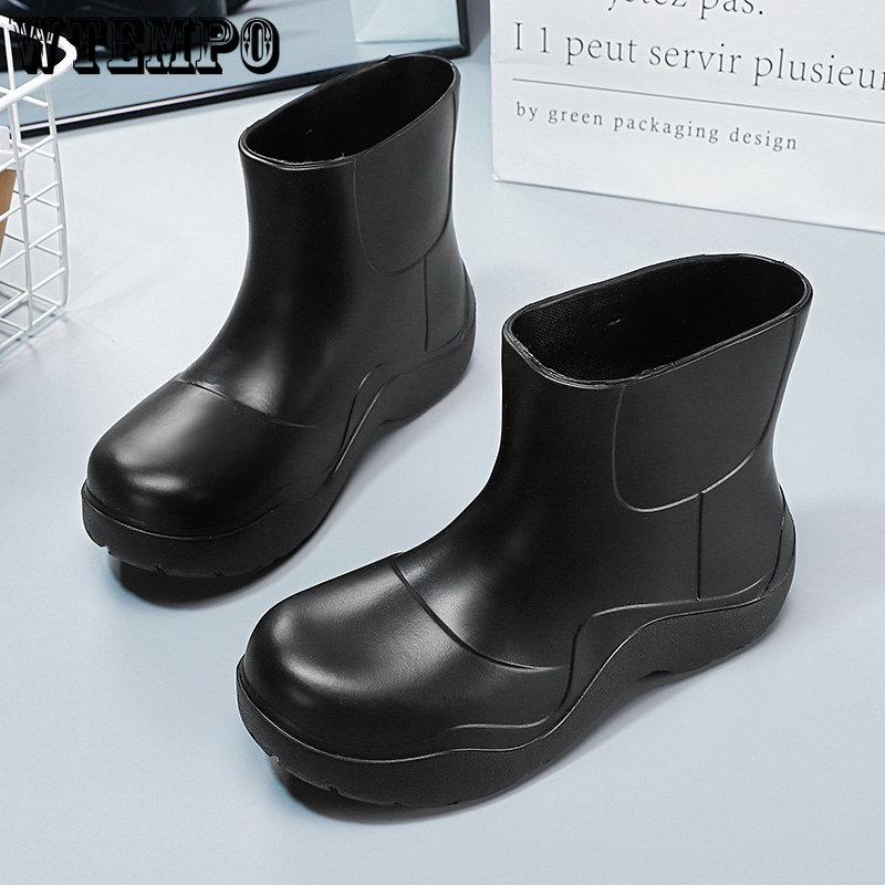 Damen Regenstiefeletten, wasserdichte Freizeitschuhe, große rutschfeste Stiefeletten, dicke Sohle, feste Stiefel