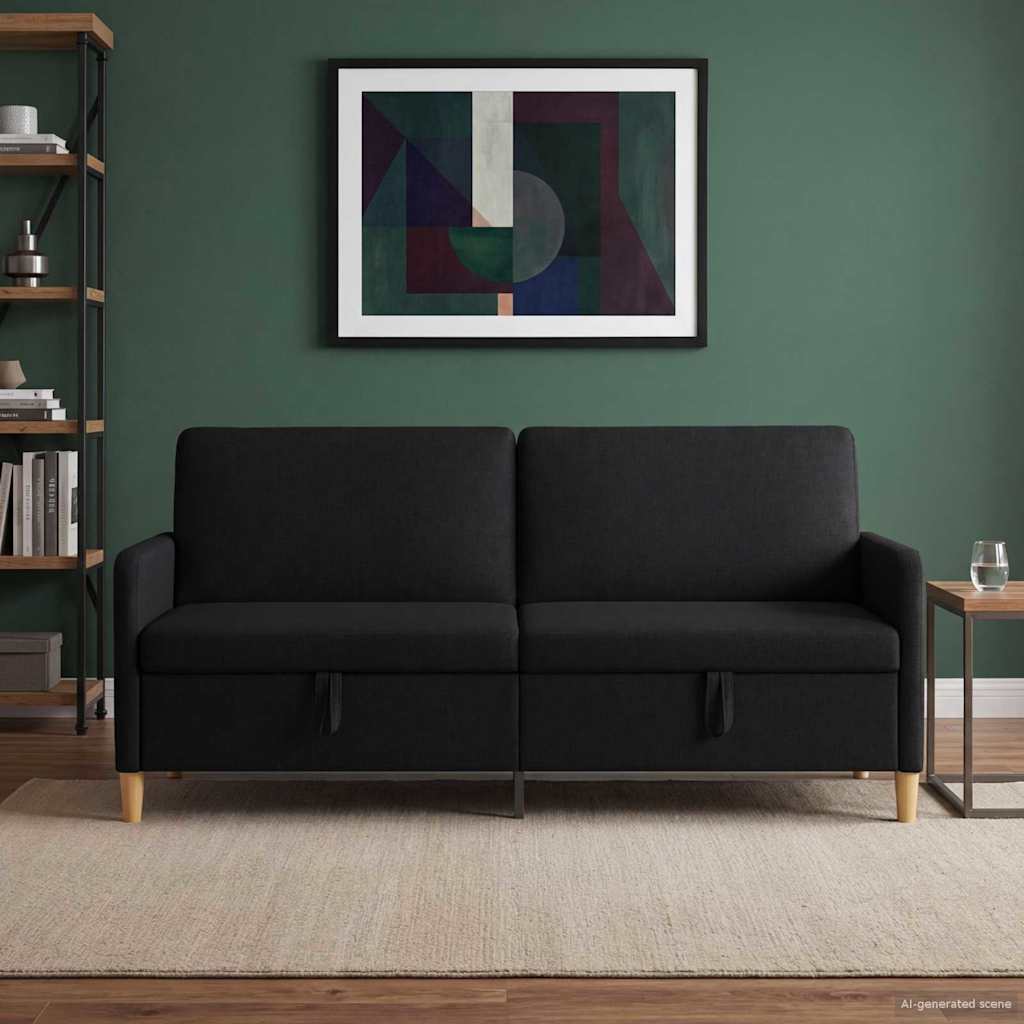Storage Sofa In Black 192 X 78 X 87 Cm Polyester