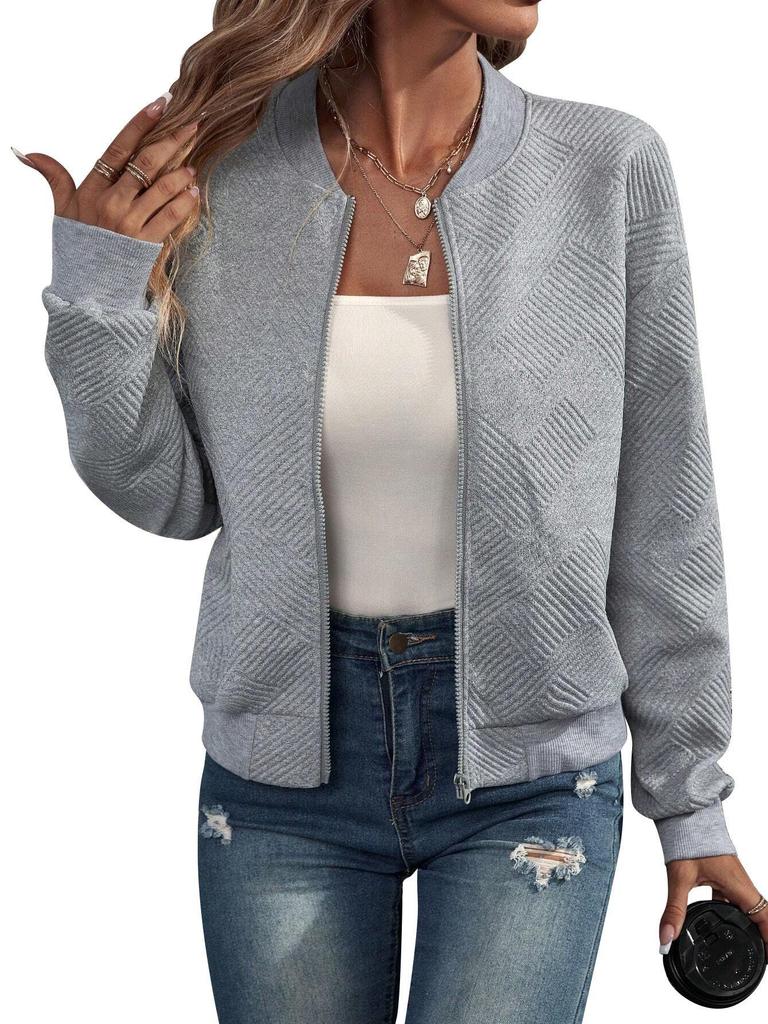 Autumn/Winter 2025 Solid Color Women's Zipper Jacket with Baseball Collar