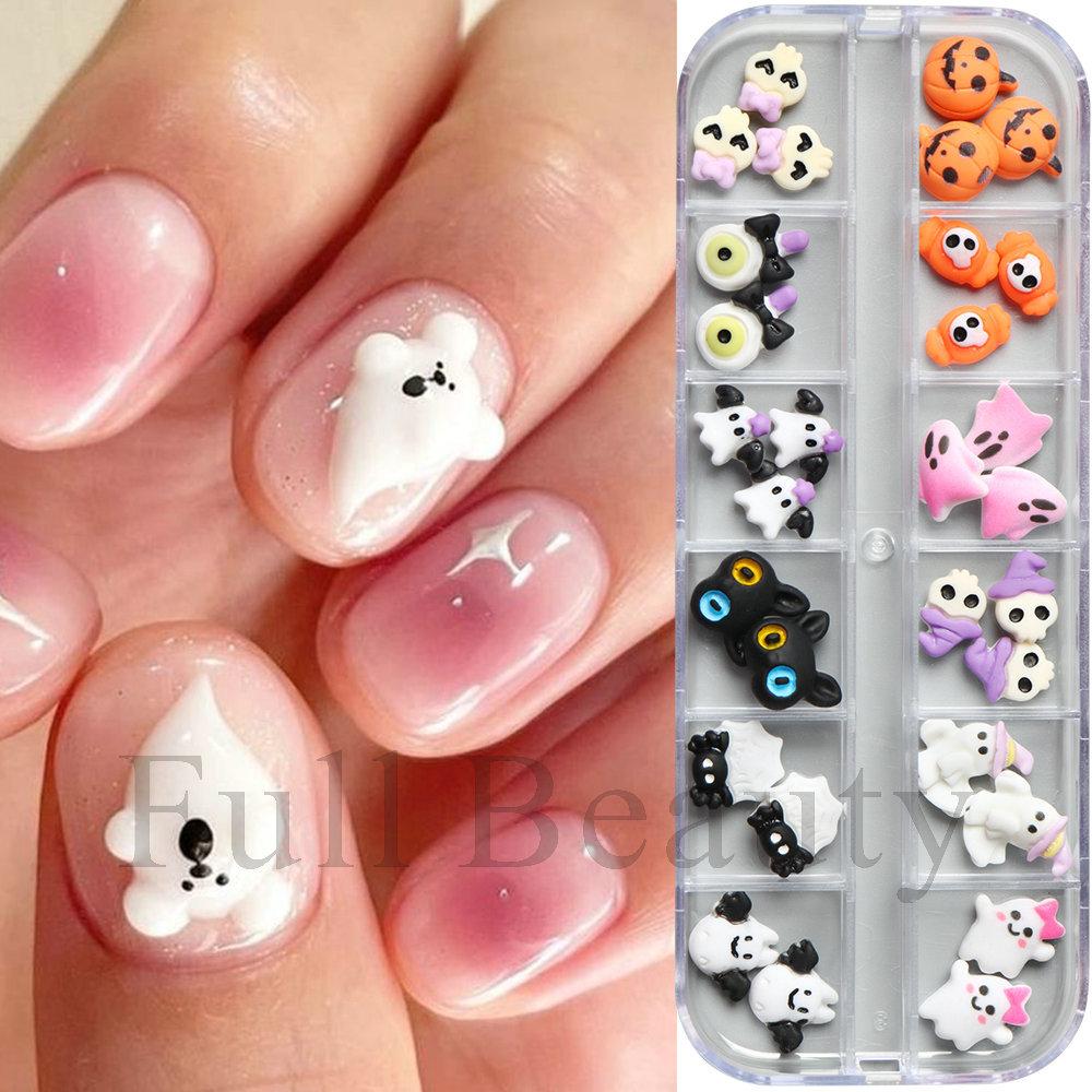 New Nail Art Accessories Halloween Cartoon Cute Resin Ghost Skull Candy Bat Nail Accessories