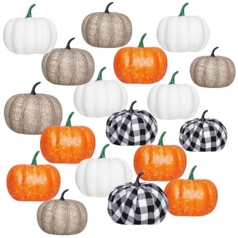 16pcs/set Halloween Foam Pumpkin Decor Set Realistic Checkered Table Centerpiece for Kitchen Fall Harvest Display Photo Props