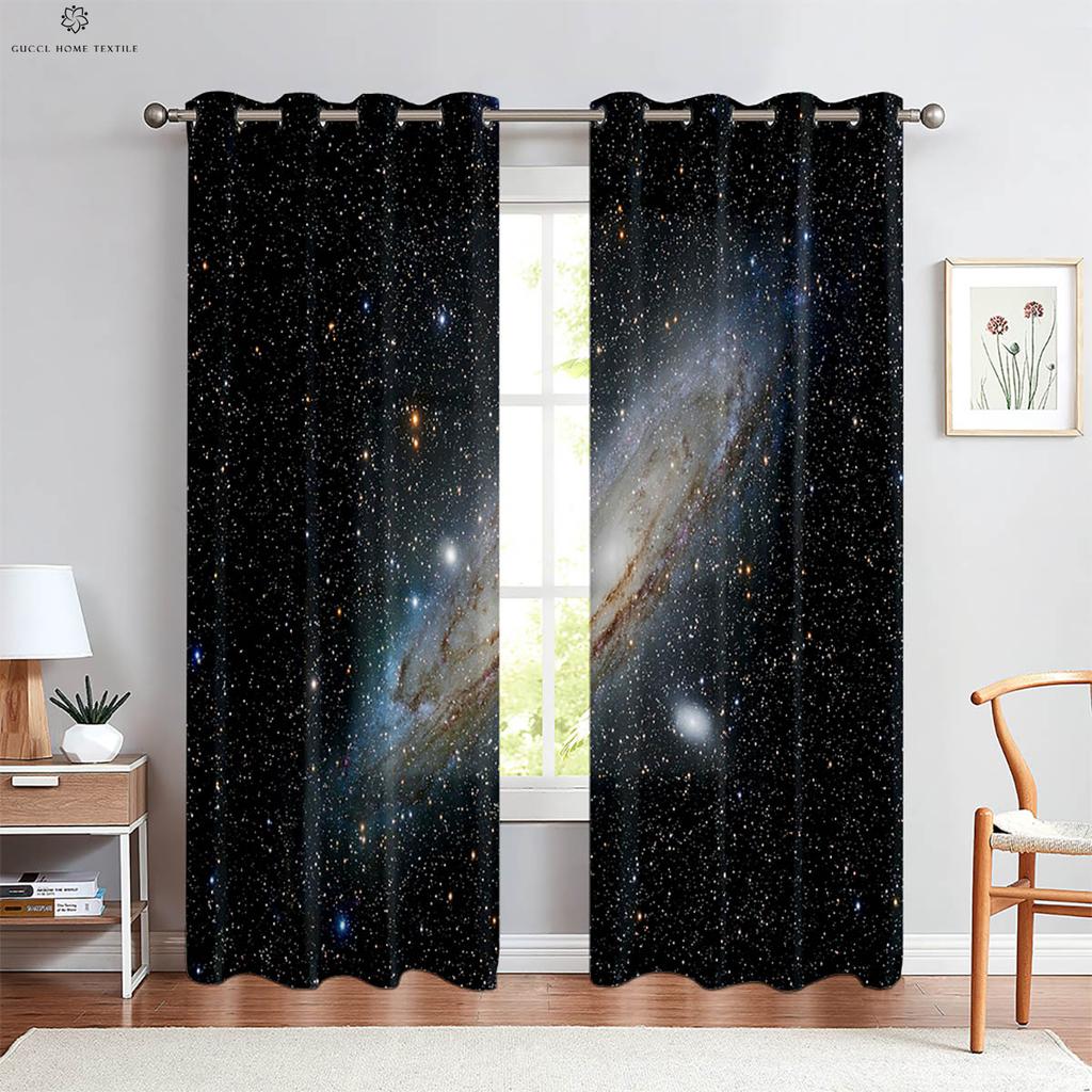 Landscape Dream Starry Sky Planet 3d Printing Curtains Children's Room Study Living Room Atmosphere Decorative Curtains 2PCS