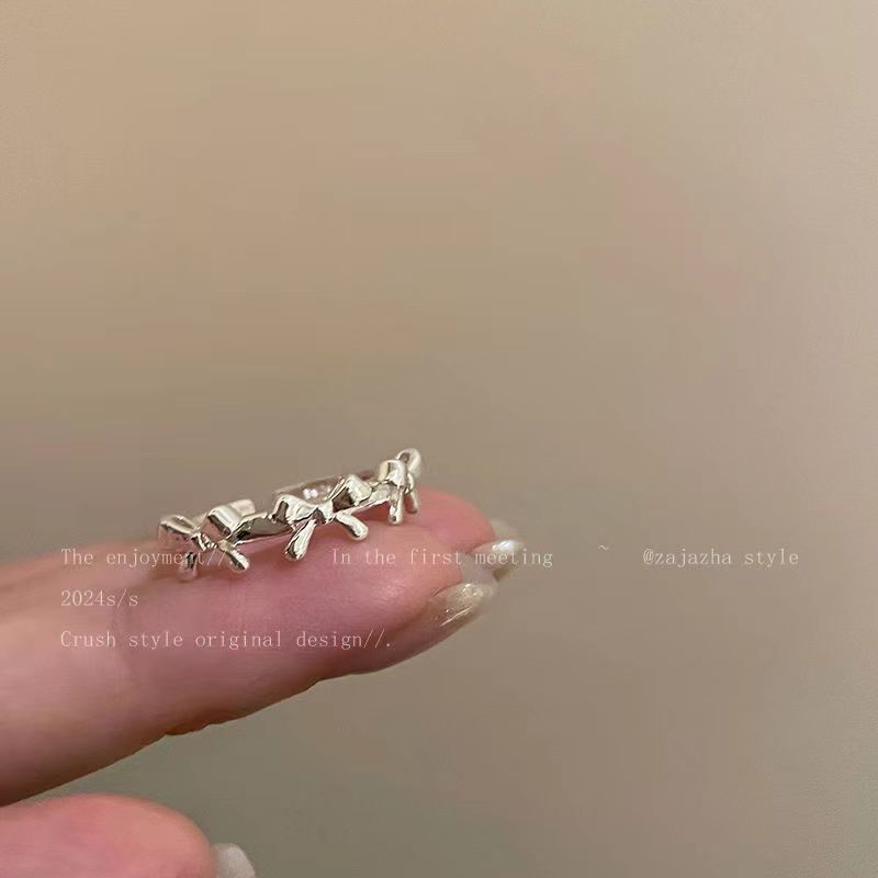 

Серебряное кольцо-бантик для женщин, лето, простой, холодный ветер, кольцо для указательного пальца, регулируемое открывающееся кольцо