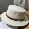European and American Retro Belt Buckle Wool Felt Hat Women's Autumn and Winter Simple Flat Top Top Hat Western Versatile Basin Hat Fashion Hat