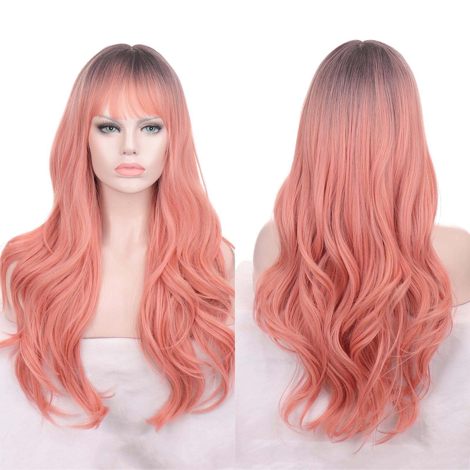 

Розовый длинный волнистый парик средней части волос, натуральный термостойкий синтетический парик для косплея для женщин 28inch