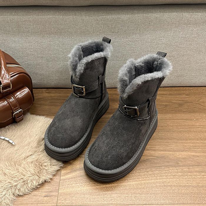 Warm Flip Plush Thick-soled Medium Tube Snow Boots for Women To Increase Their Height In Winter 2025 New Fluffy Thickened Cotton Shoes