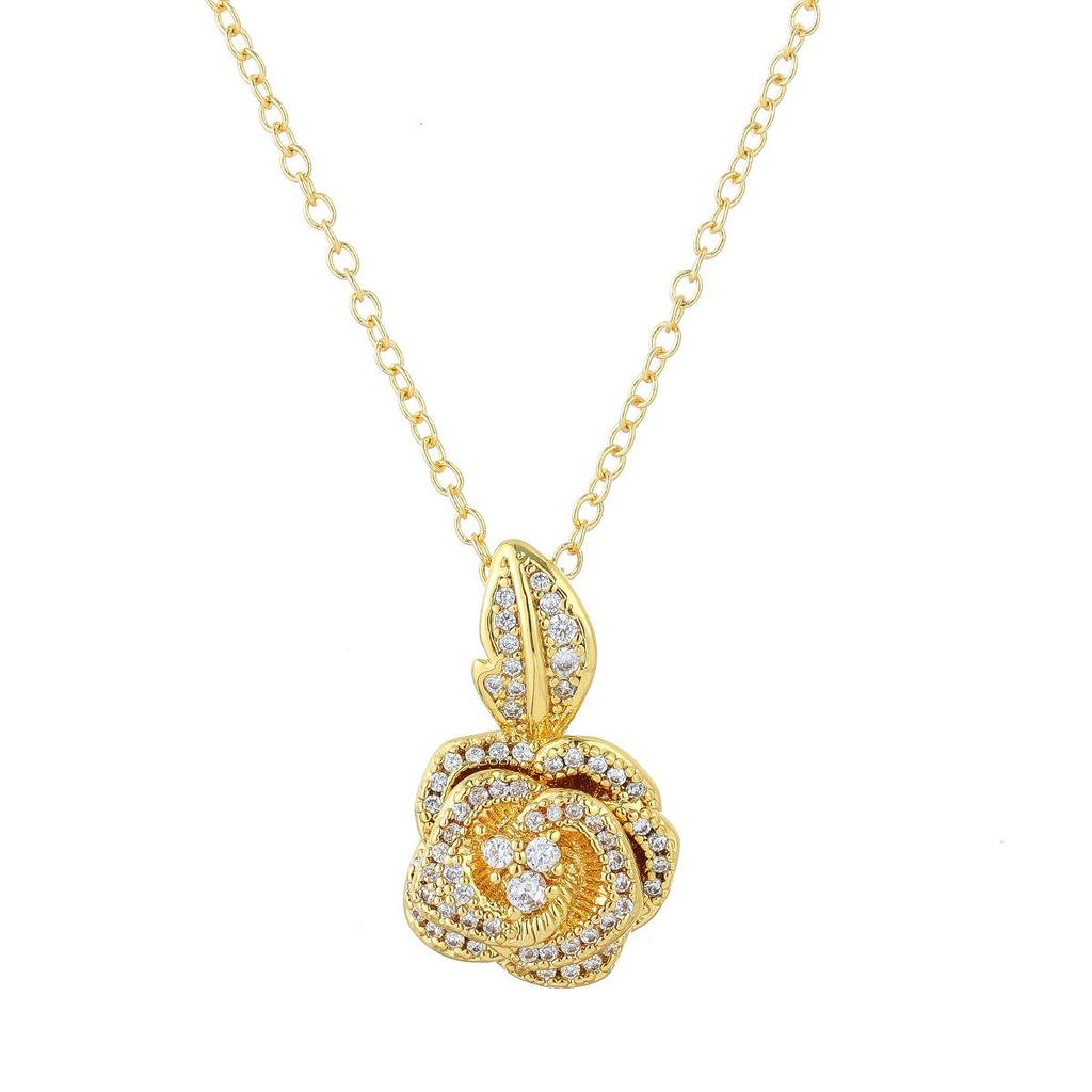 Exquisite French Design Rose Zircon Pendant Necklace - High-End Versatile Clavicle Jewelry for Women