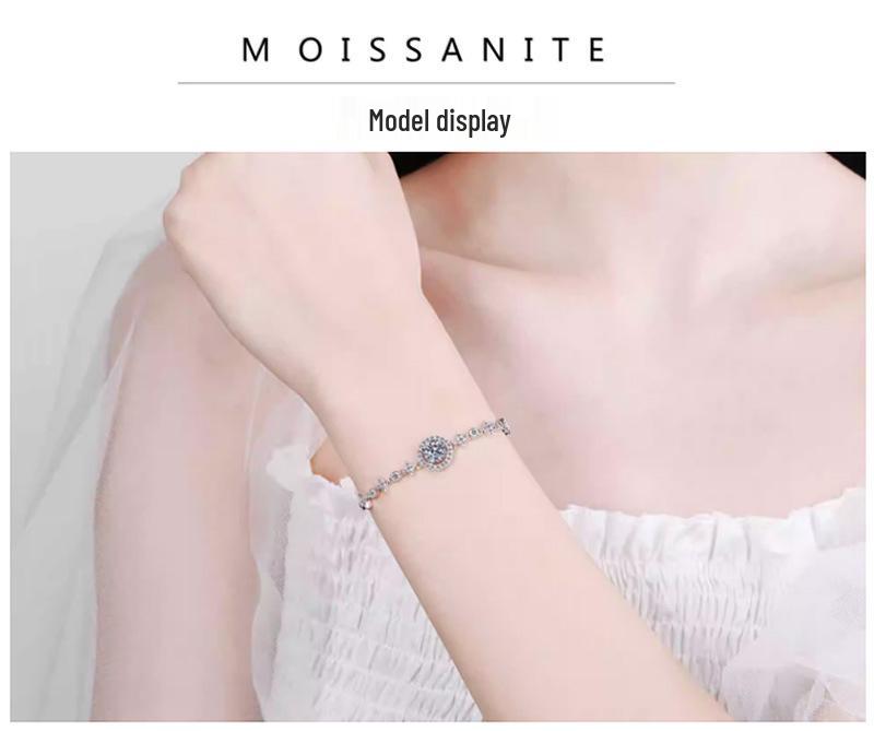Brățară rotundă Moissanite Cer înstelat: Argint Sterling 925, Design Luxos Lejer, Bijuterii de Modă Versatile pentru Femei.
