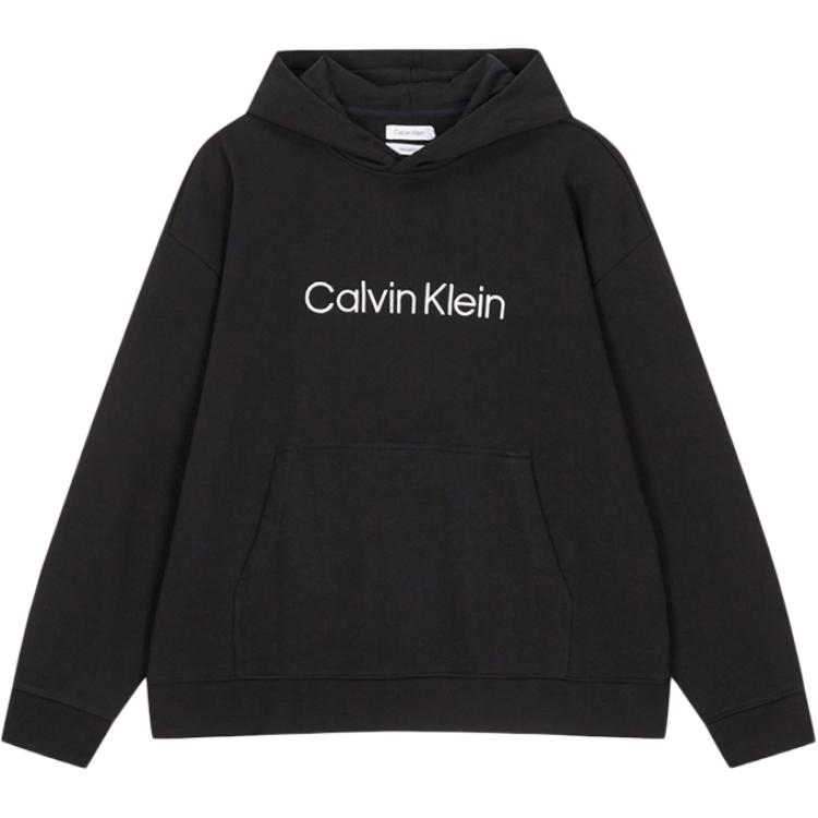 Calvin Klein Lettered Hooded Pullover Loose Long Sleeve Sweatshirt Men sweatshirt Black 40HM231-BEH