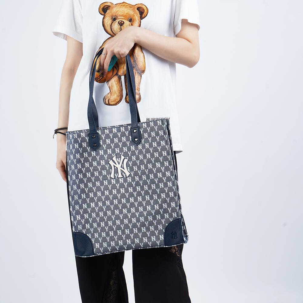 New MLB Monogram Collection Polyester Tote Bag, Shopping Bag, Combo Bag, One Shoulder Handbag Tubas Unisex Blue 3AORL031N-50NYS